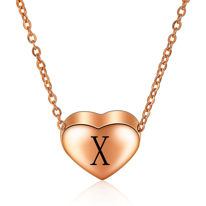 Hot Sale Simple Stainless Steel Rose Gold 12MM Heart 26 English Letters Heart-Shaped Necklace Wholesale
