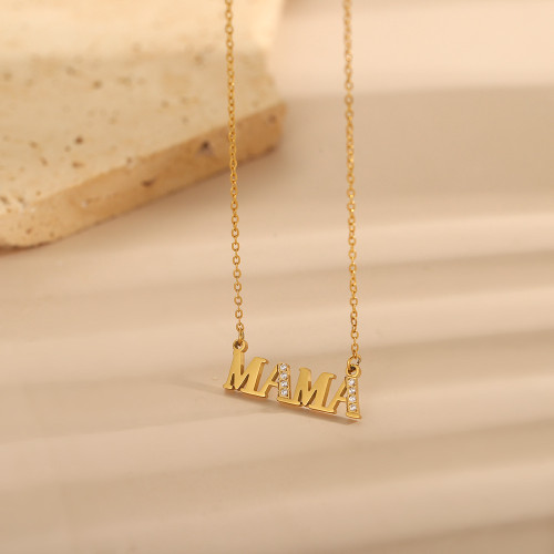 Cross-Border Hot-Selling Mother's Diamond-Studded Letter Necklace for Women, Gold-Plated Chain, Stainless Steel Necklace, Versatile Jewelry Wholesale
