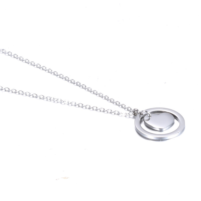 Hot Sale Stainless Steel 26 Letters Round Hollow Heart Necklace Laser Logo Engraving Necklace