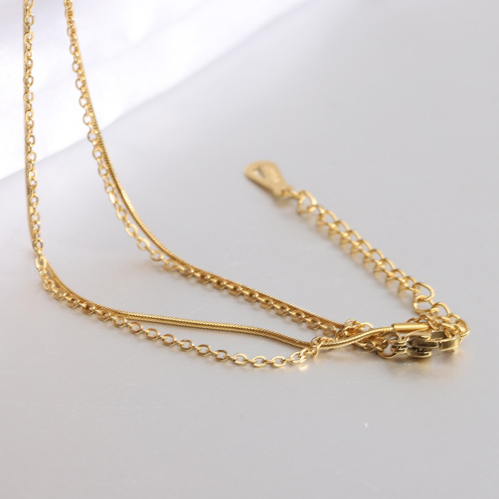 European and American Cross-Border Hot Sale New Fashion Double Layer Stacked Smooth Heart Versatile Collarbone Chain Necklace with Laser Logo