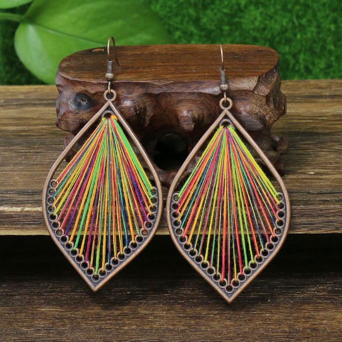 Hot-Selling Bohemian Earrings Colorful Hand-Woven Studs Vintage Drop Earrings Exaggerated Fan-Shaped Ear Hooks