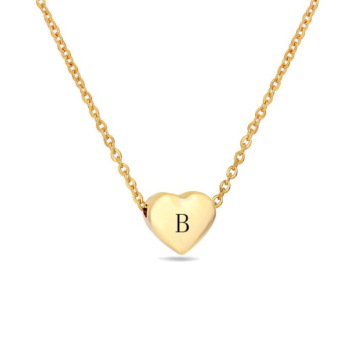 Amazon Wish Hot Sale Stainless Steel Versatile Heart Pendant 26 English Letters Titanium Steel Collarbone Chain Necklace Wholesale