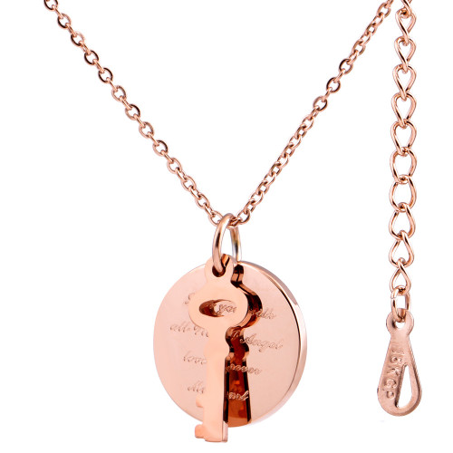 European and American Amazon INS 40MM Simple Creative Rose Gold Couple Key Titanium Steel Collarbone Letter Necklace Wholesale
