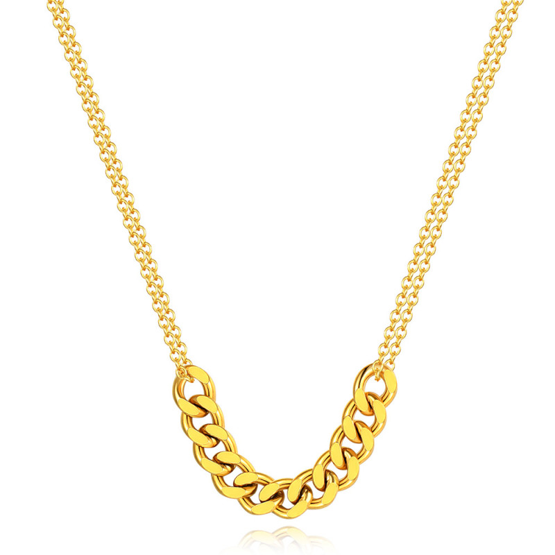 European and American INS Double Layer 9MM Chain Fashion Retro Raphop Chain Necklace Personality Titanium Steel Stainless Steel Necklace for Women