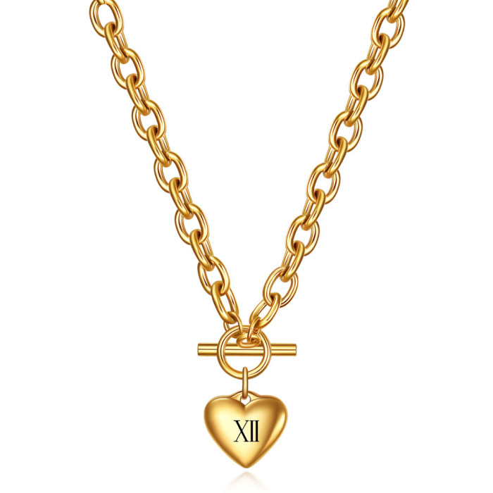 Hot Sale 18K Gold Plated Roman Numeral Heart OT Necklace Titanium Steel Stainless Steel Heart Pendant Necklace