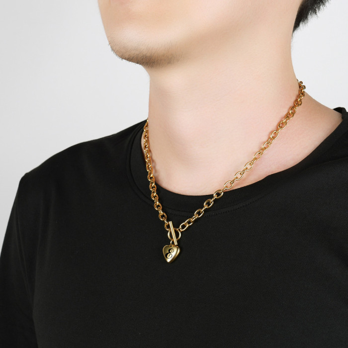 Hot Sale 18K Gold Plated Roman Numeral Heart OT Necklace Titanium Steel Stainless Steel Heart Pendant Necklace