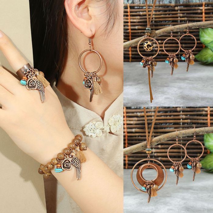 Hot-Selling Jewelry Set Ethnic Style Creative Leopard Necklace Personality Versatile Bracelet Earrings Wholesale