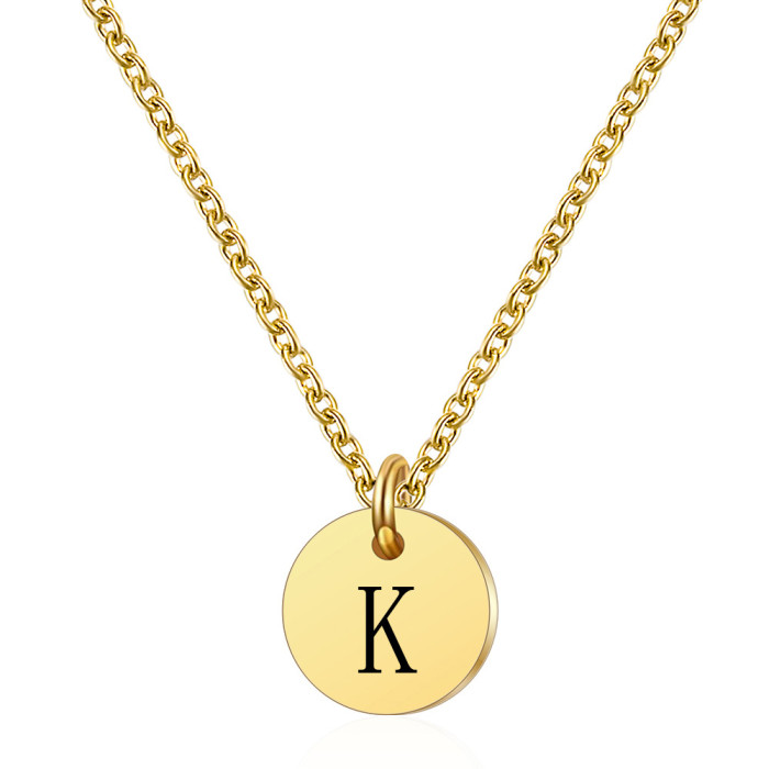 Round Stainless Steel 26 Capital Letters Versatile Collarbone Chain Ins Style European and American Women's Necklace Laser Logo Available