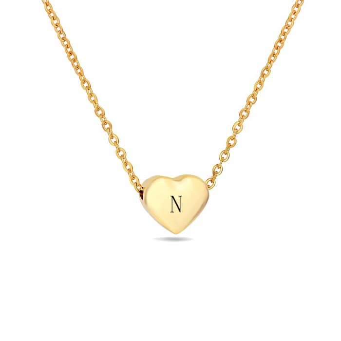 Amazon Wish Hot Sale Stainless Steel Versatile Heart Pendant 26 English Letters Titanium Steel Collarbone Chain Necklace Wholesale