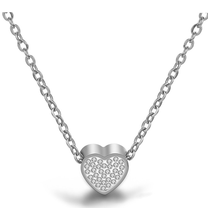 European and American INS New Style Women's Personality Simple 12MM Inlaid Diamond Heart Titanium Steel Necklace Collarbone Chain Stainless Steel Wholesale