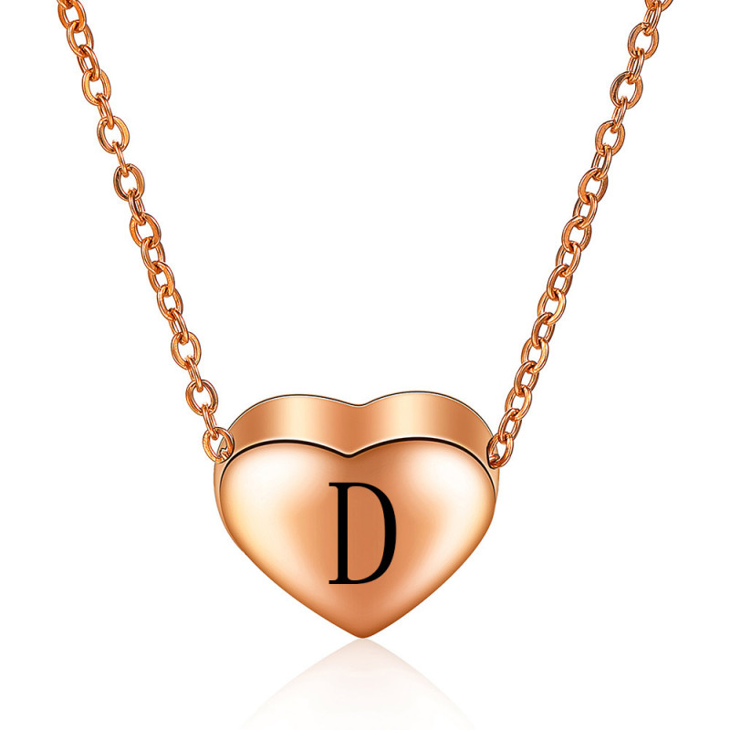 European and American Cross-Border Hot Sale Simple Stainless Steel Rose Gold 12MM Heart 26 English Letters Heart-Shaped Necklace Wholesale