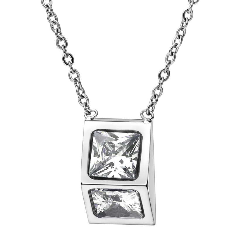 Titanium Steel Personality Simple 18K Rose Gold Women's Necklace Inlaid with Zircon Fashionable Three-Dimensional Triangle Collarbone Chain Versatile Wholesale