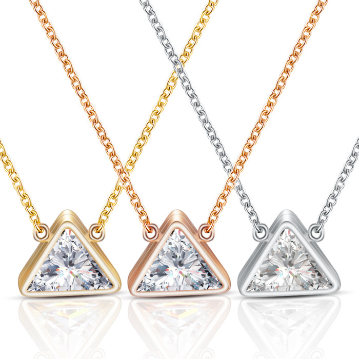 INS New Simple Geometric Zircon Triangle Stainless Steel Titanium Steel Collarbone Chain Necklace for Women Wholesale