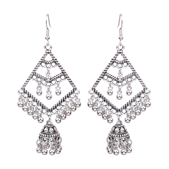 Amazon New Fashion Earrings Ethnic Style Retro Earrings Long Palace Bell Earrings Exaggerated