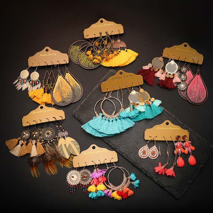 New Earrings Set for Women Korean Style Fresh Flower Large Hoop Earrings Bohemian Fashion Colorful Accessories, Jewel...