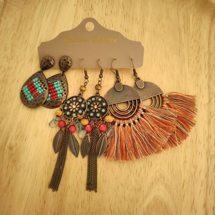 Exaggerated Retro Earring Set Fashion Ethnic Style Trendy Accessories Earrings 3-Pair Combination Wholesale, Jewelry...