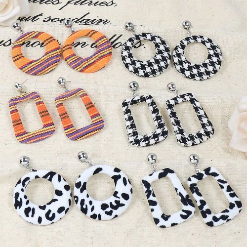 Autumn Winter Fashion Fabric Chanel Style Earrings Creative Personality Retro Houndstooth Cow Stripe Earrings Wholesale