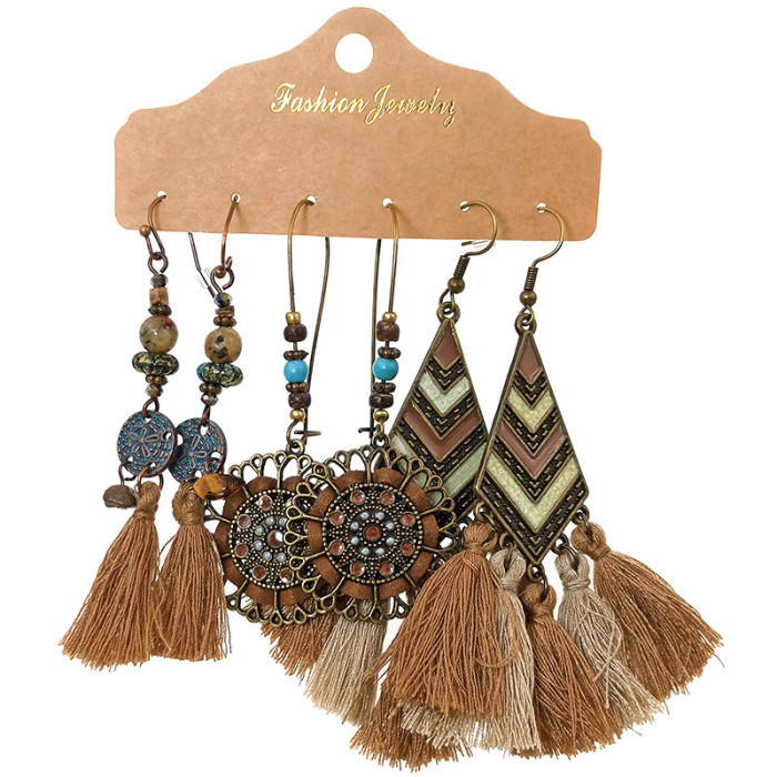 Hot Selling Set Tassel Earrings Exaggerated Jewelry Three-Pair Earring Set Ethnic Style Jewelry Wholesale, Jewelry Sets