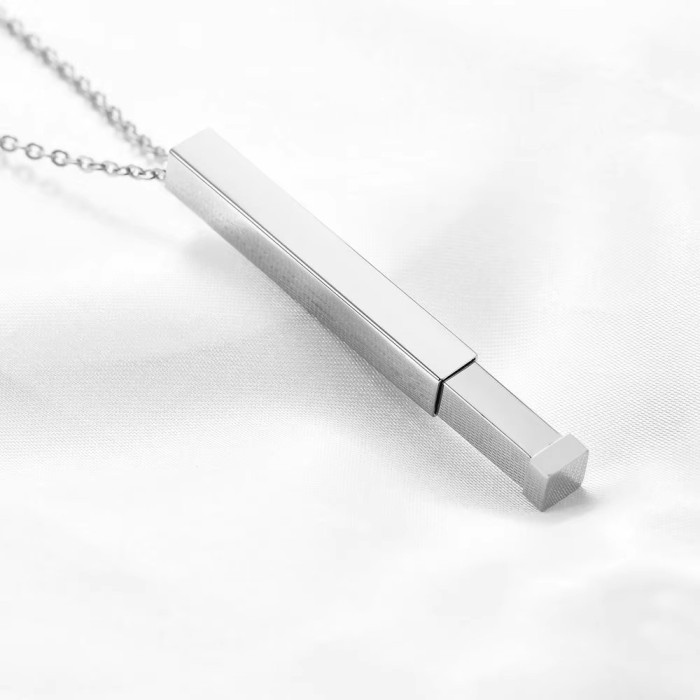 European and American Cross-Border Hot Sale Simple Fashion 43MM Long Strip Retractable Three-Dimensional Pillar Pendant Necklace Laser Logo Available