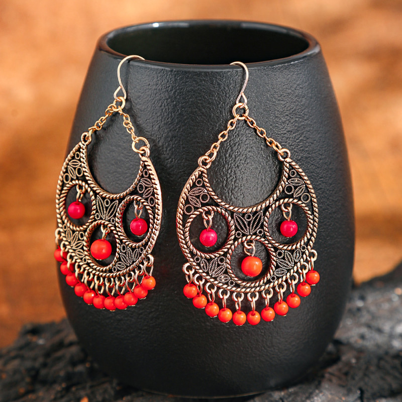 Cross-Border Wholesale Bohemian Style Round Bell Tassel Earrings Fashion Versatile Retro Ethnic Style Drop Earrings