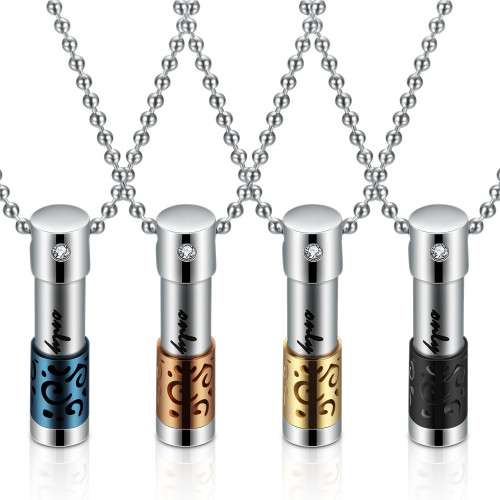 Manufacturer Wholesale Titanium Steel Personalized Essential Oil Bottle Perfume Bottle Aromatherapy Necklace Pendant Stainless Steel Cylindrical Openable
