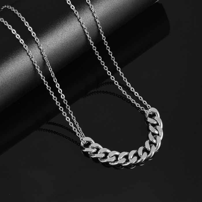 INS Double Layer 9MM Chain Fashion Retro Raphop Chain Necklace Personality Titanium Steel Stainless Steel Necklace fo...