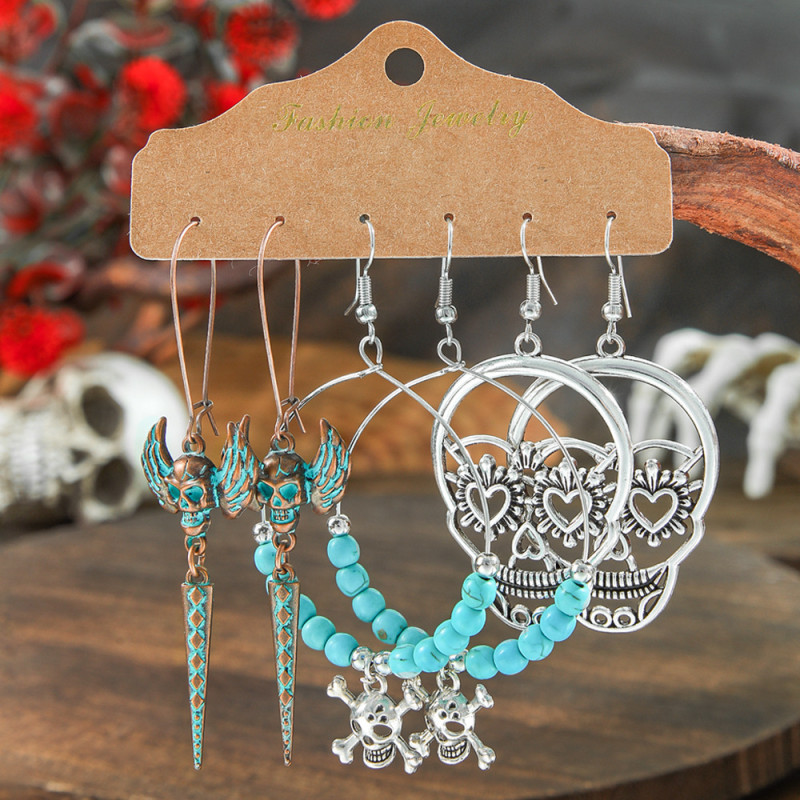 European and American Hot-Selling Halloween Accessories Earring Set Dark Retro Horror Skull Ghost Hand Spider Earrings Wholesale