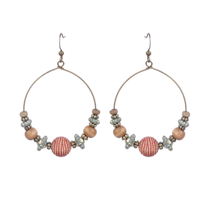 Amazon Personality Exaggerated Circle Double Layer Earrings Set Vintage Round Wooden Beads Colorful Bohemian Ear Clip...
