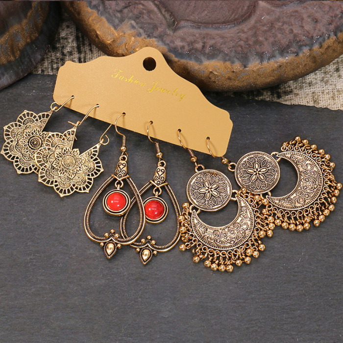 Hot Selling Set Tassel Earrings Exaggerated Jewelry Three-Pair Earring Set Ethnic Style Jewelry Wholesale, Jewelry Sets