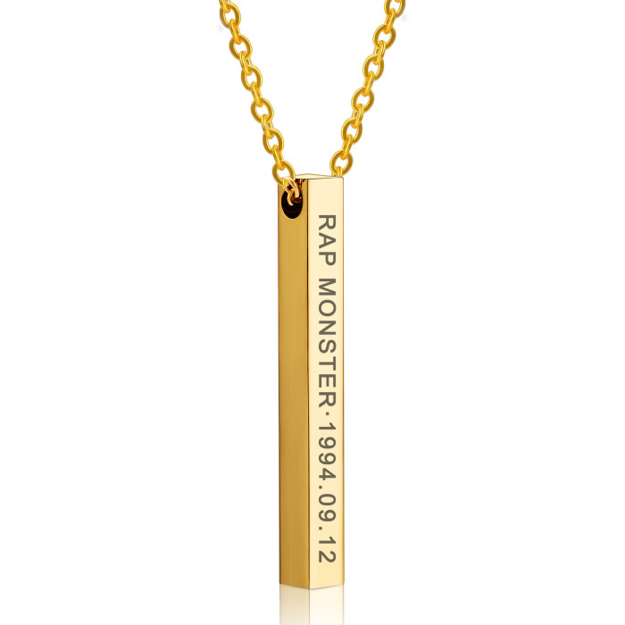 BTS Bulletproof Youth Group Merchandise Name Birthday Personalized Titanium Steel Stainless Steel 3D Long Bar Necklace Pendant Wholesale