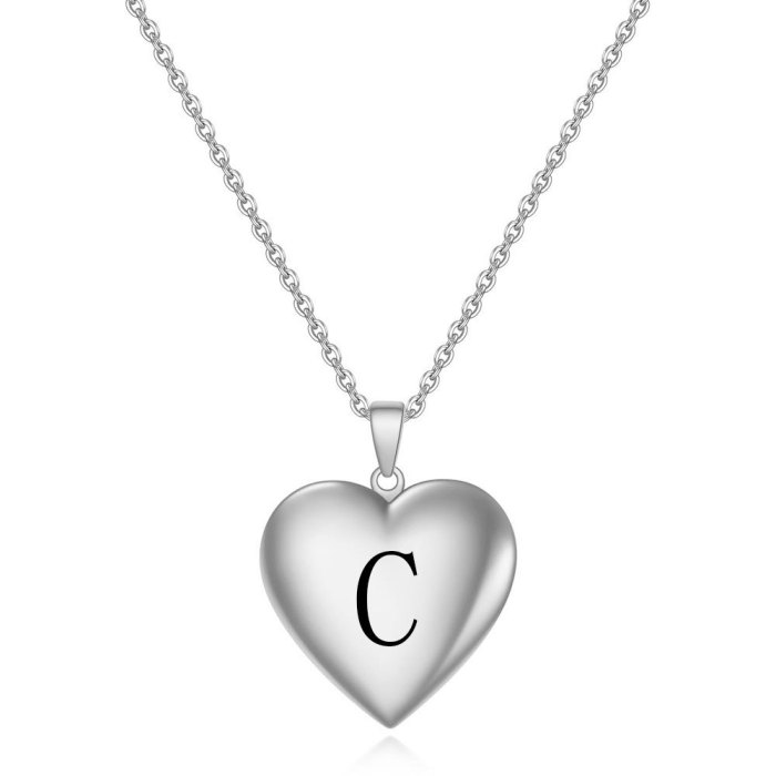 26 Letter Creative Commemorative Photo Openable Heart Pendant Titanium Steel Letter Heart Necklace Wholesale