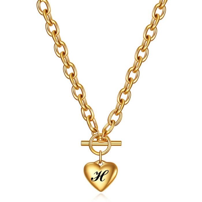 Hot Sale 18K Gold 26 Letters Heart OT Necklace Titanium Steel Stainless Steel Heart Pendant Necklace