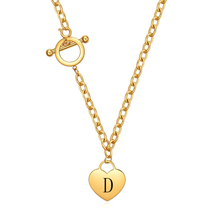 INS New Style Titanium Steel Stainless Steel 18K Gold Heart Peach Heart 26 Letters Necklace Titanium Steel Women OT C...