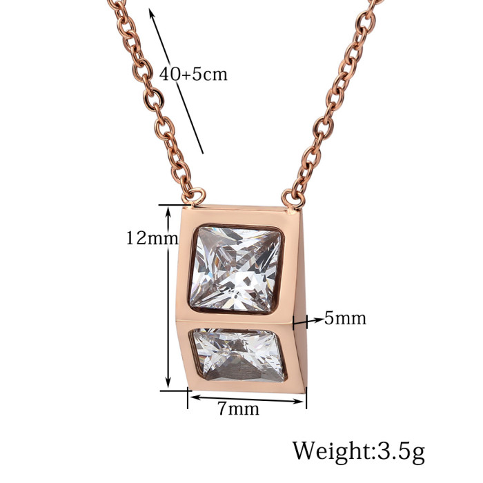 Titanium Steel Personality Simple 18K Rose Gold Women's Necklace Inlaid with Zircon Fashionable Three-Dimensional Tri...