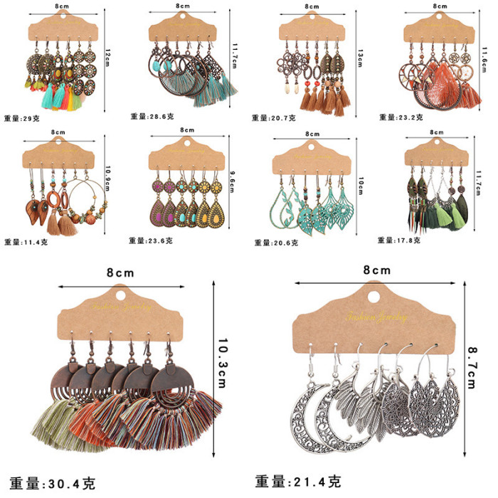 Ethnic Style Colorful Water Drop Tassel Earrings Turquoise Feather Flower Earrings Amazon New Model