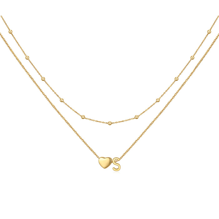 26 Initials Capital Letters Simple Necklace for Women Stainless Steel 3D Heart Letter Necklace Engravable Necklace Wh...