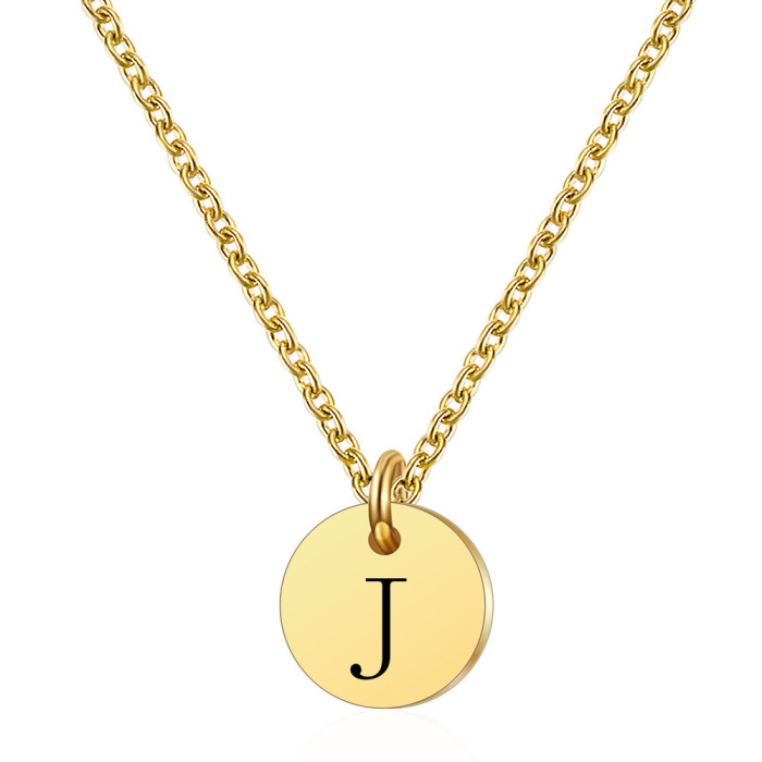 Round Stainless Steel 26 Capital Letters Versatile Collarbone Chain Ins Style European and American Women's Necklace Laser Logo Available