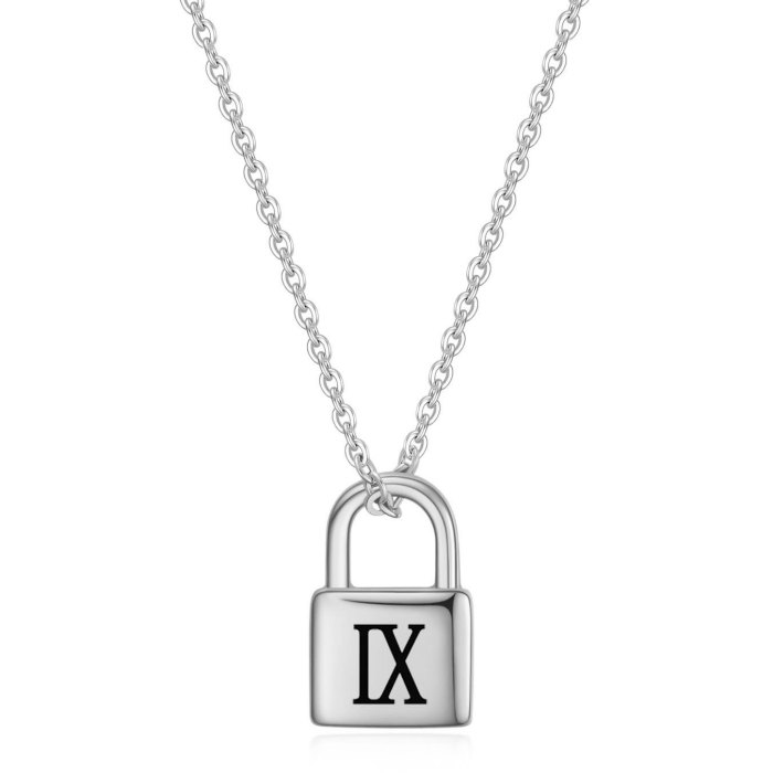 European and American Cross-Border Hot Sale 19MM Lock Head Lock Shape Personality Titanium Steel Versatile Roman Numeral Stainless Steel Necklace Wholesale