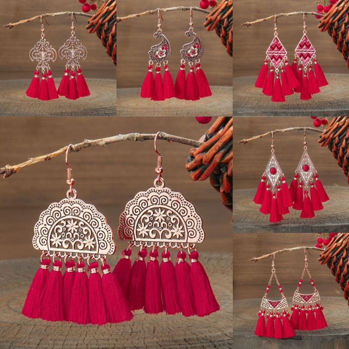 New Fashion Chinese Style Red Versatile Earrings National Trend Retro Festive Tassel Earrings New Year Gift Wholesale