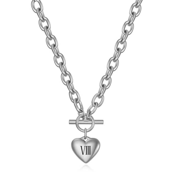 Hot Sale 18K Gold Plated Roman Numeral Heart OT Necklace Titanium Steel Stainless Steel Heart Pendant Necklace