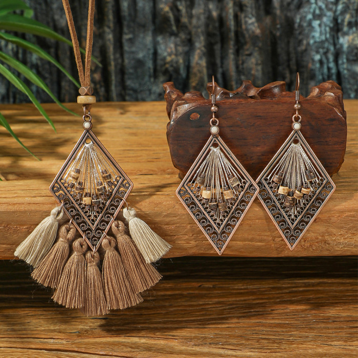 Foreign Trade Accessories Korean Velvet Necklace Versatile Sweater Chain Original Design Geometric Handwoven Earrings