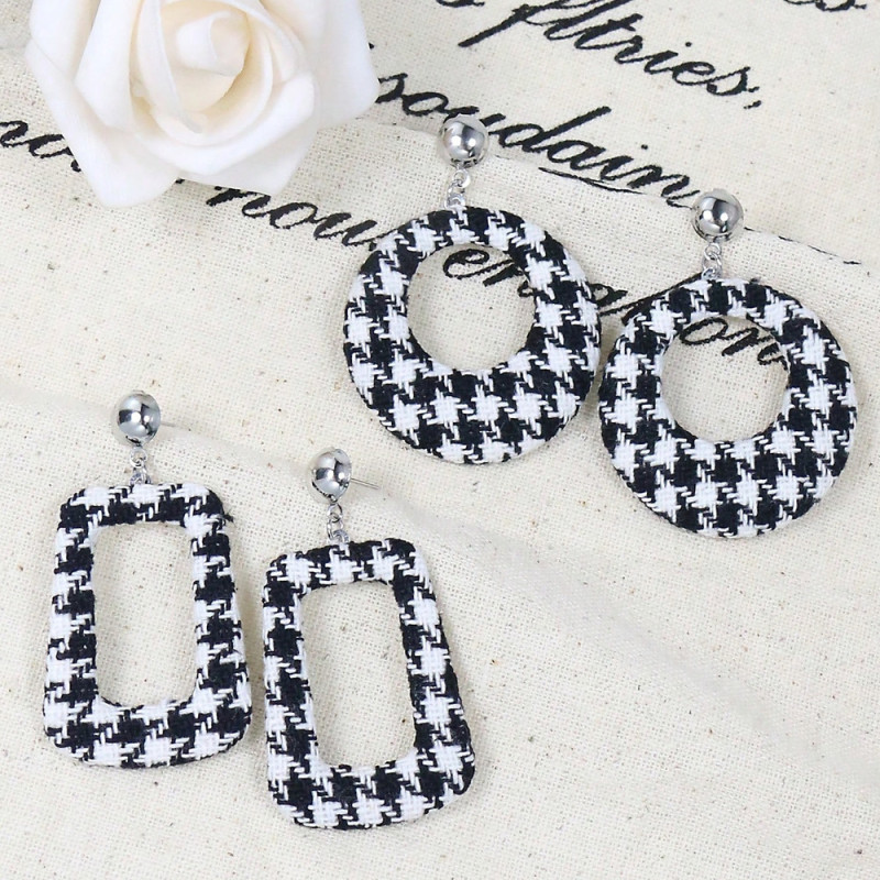 Autumn Winter Fashion Fabric Chanel Style Earrings Creative Personality Retro Houndstooth Cow Stripe Earrings Wholesale