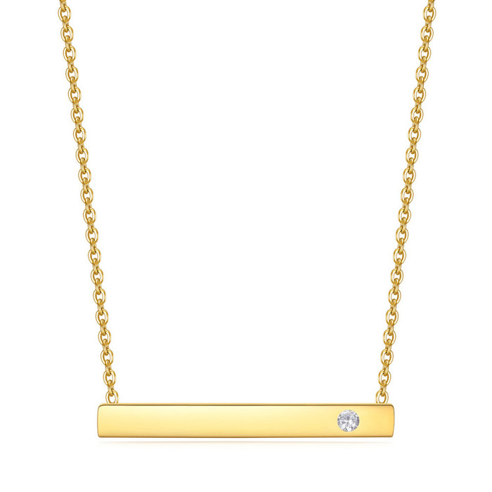 European and American Cross-Border New December Birthstone Rectangular Inlaid Diamond 18K Gold Collarbone Chain Necklace with Laser Logo