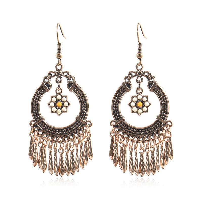 European and American Hot-Selling Alloy Earrings Creative Rice Bead Flower Tassel Earrings Bohemian Fashion Exaggerated Jewelry Wholesale