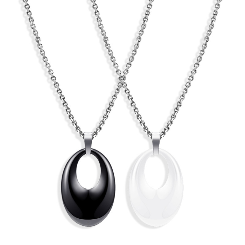European and American Cross-Border Hot Sale INS Oval 17MM Hollow Ceramic Stainless Steel Collarbone Chain Necklace Valentine's Day Gift for Women
