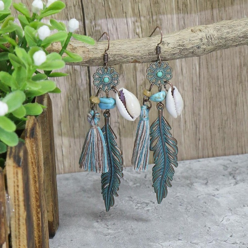 European and American Cross-Border Jewelry Simple Retro Earrings Ethnic Style Irregular Leaf Hollow Turquoise Drop Earrings Wholesale