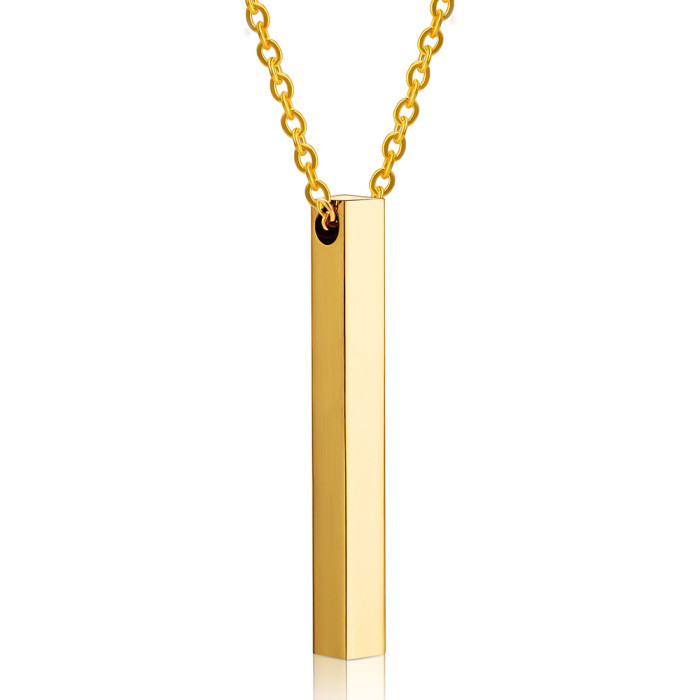 40MM Simple Fashion Engraved Pendant Long Necklace Stainless Steel Rectangular Laser Logo Necklace Wholesale for Women