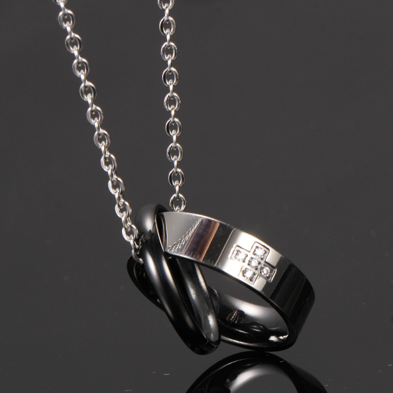 European and American Cross-border INS Simple Couple Hollow Double-layer Cross Heart Symmetrical Titanium Steel Necklace Valentine's Day Gift