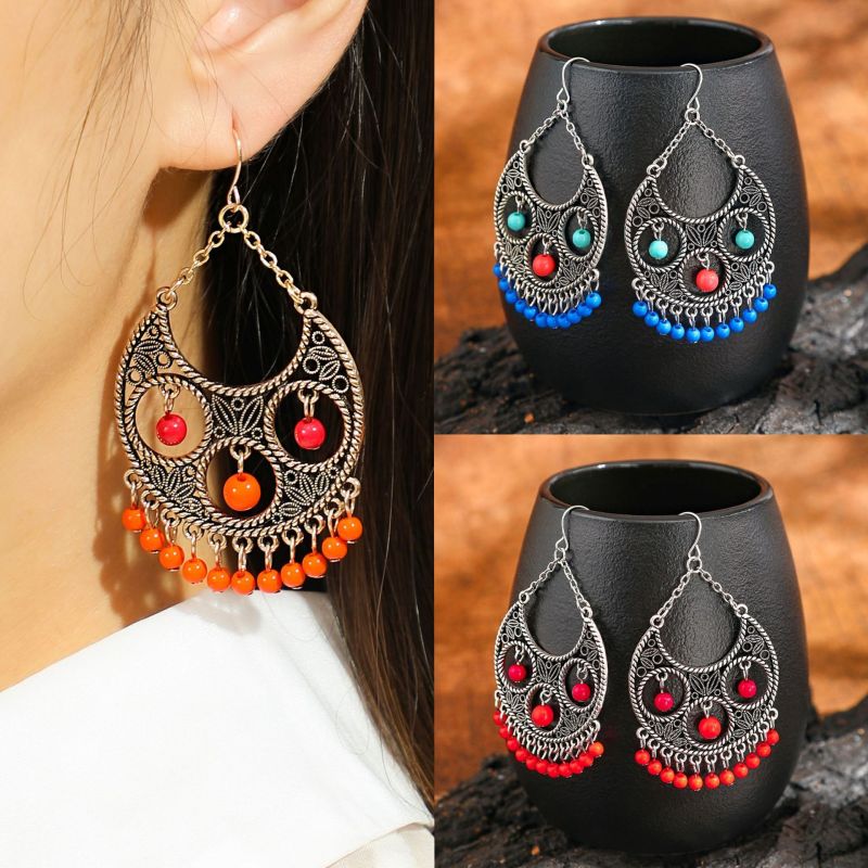 Cross-Border Wholesale Bohemian Style Round Bell Tassel Earrings Fashion Versatile Retro Ethnic Style Drop Earrings