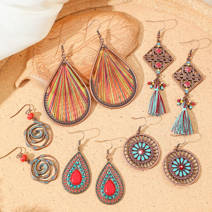 Cross-border Hot-Selling Vintage Bohemian Style Handmade Tassel Earrings Travel Vacation Personality Creative Ear Jewelry